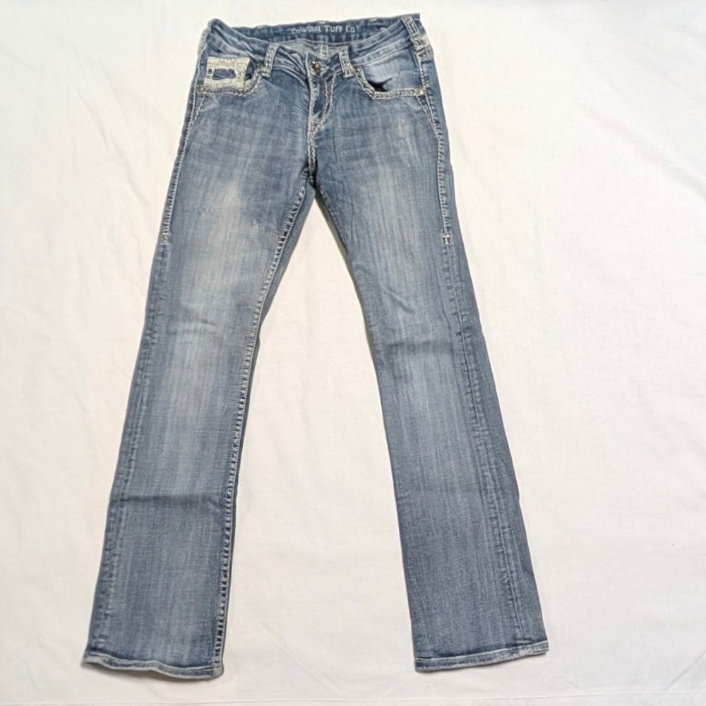 Cowgirl Tuff Co Women's Bootcut Jeans Blue Embroidered Low Rise JFLGFR W27 L33
